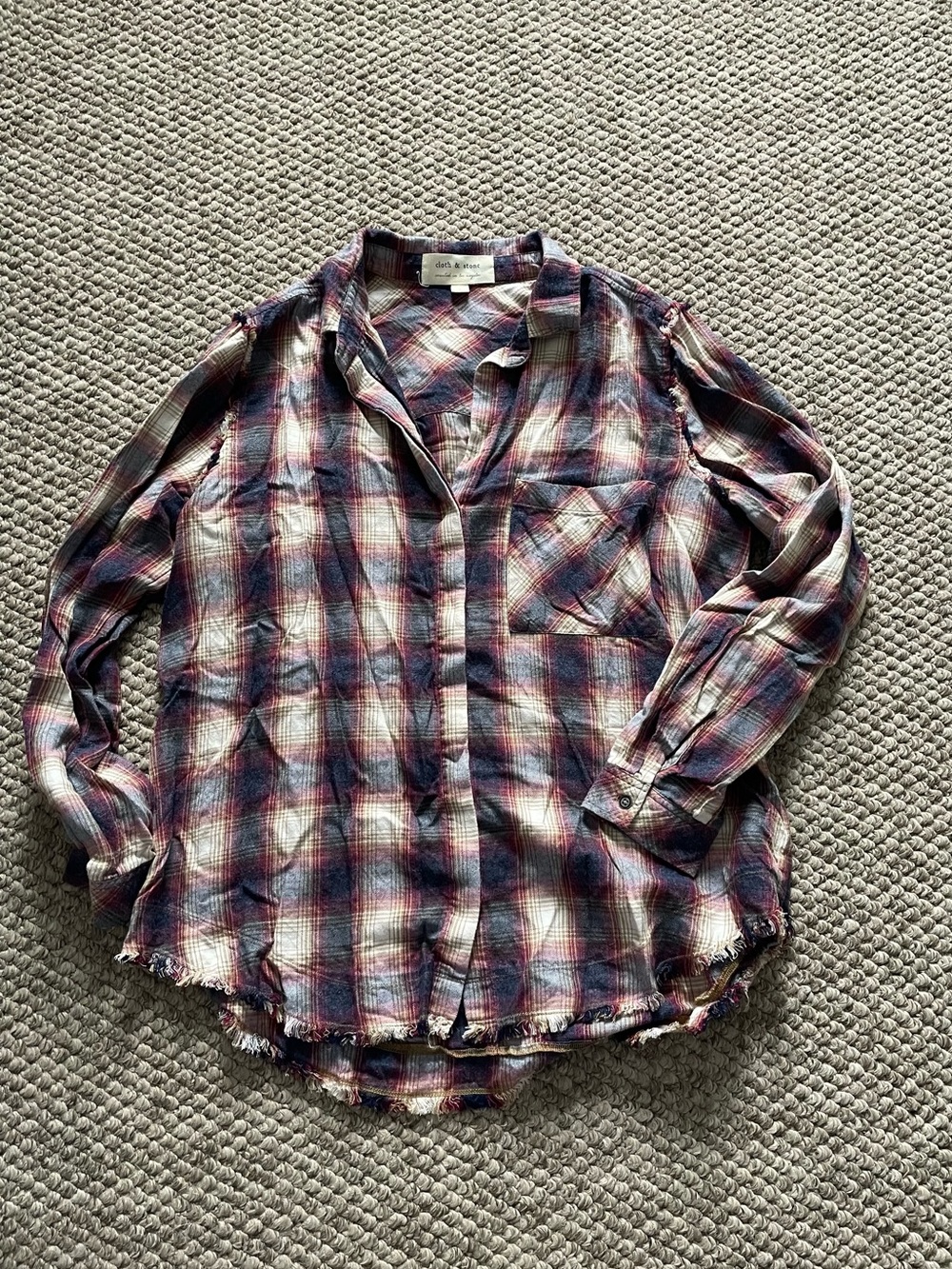 cloth & stone Plaid Shirt in Burgundy, Navy, Tan